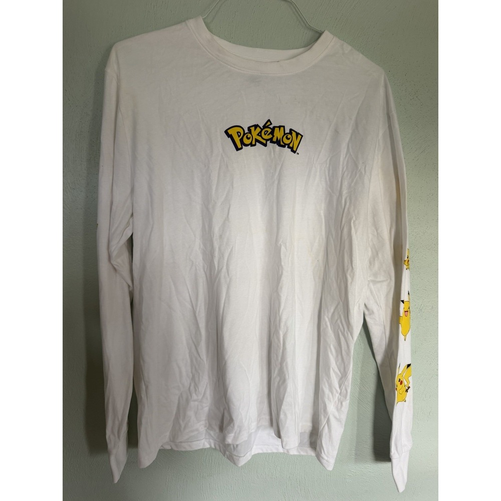 Pokemon Pikachu Long Sleeve Graphic Tee H&M Divided White Mens L